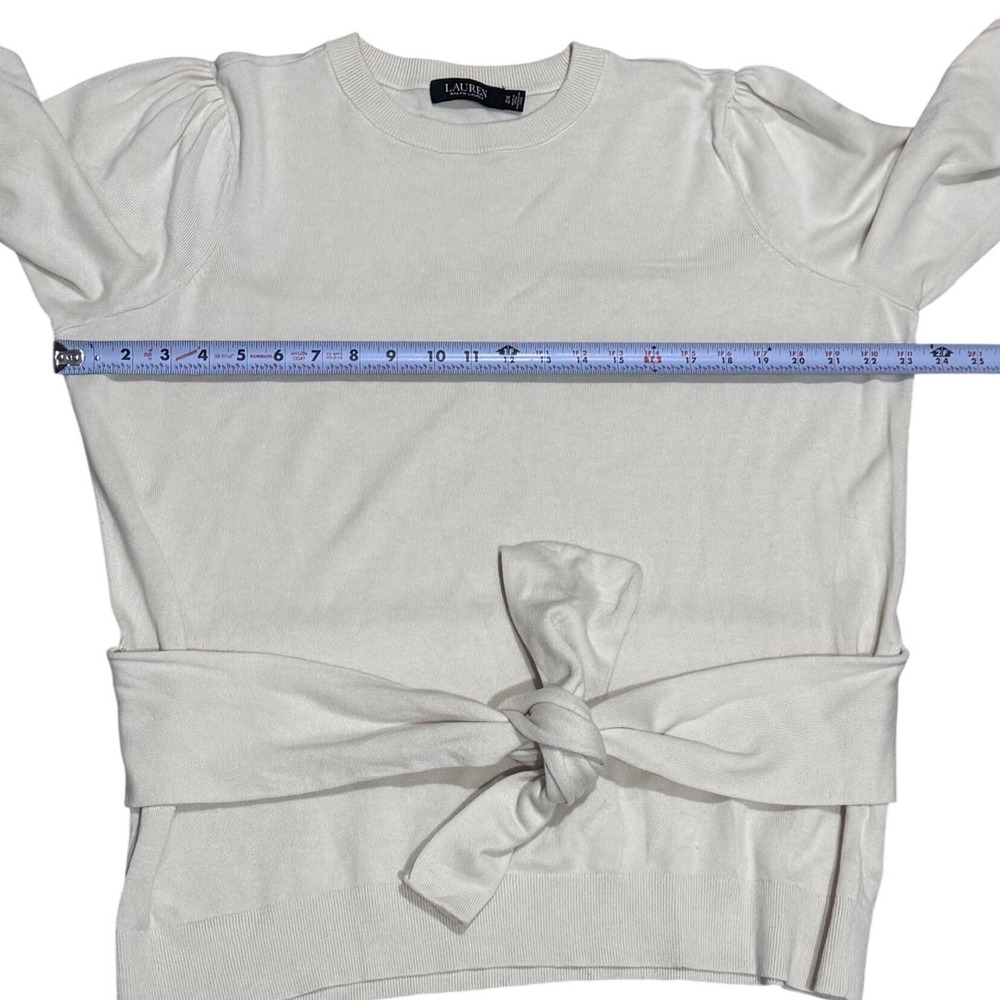 Lauren Ralph Lauren Black Label Tie-Front Sweater Women 1X Cream Puff Sleeve Top - Picture 10 of 12